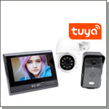 Комплект: беспроводной видеодомофон TUYA/WiFi с вызывной панелью и уличной WiFi/IP камерой KiVOS-7 (1+1+9826-ASW5)