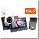 Комплект: беспроводной домофон TUYA/WiFi с 2 мониторами и уличной WiFi/IP камерой KiVOS-7 (1+2+9826-ASW5)